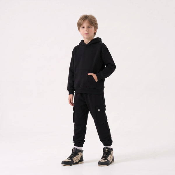 Duca Homme Completo Felpa e Pantalone Cargo Nero | Bambino