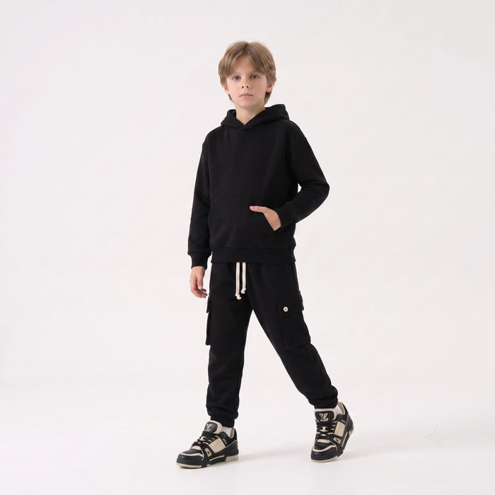Completo Felpa e Pantalone Cargo Duca Homme nero per bambino 10-16 anni, tuta felpa e cargo, 65% cotone, 35% poliestere