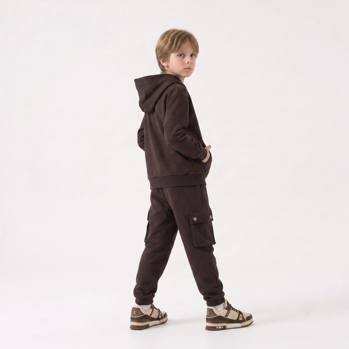 Completo Felpa e Pantalone Cargo Duca Homme marrone per bambino 10-16 anni, tuta felpa e cargo, 65% cotone, 35% poliestere