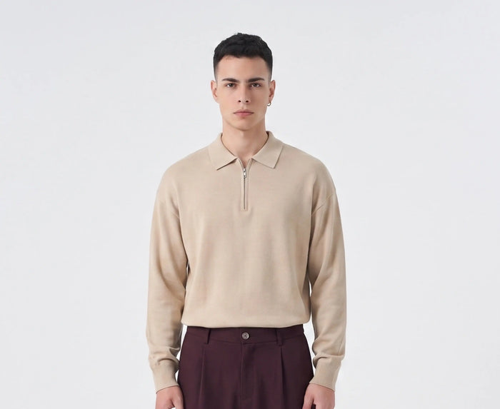 Polo con Zip Semiover Duca Homme albicocca per uomo, polo con zip, 70% viscosa, 30% poliestere