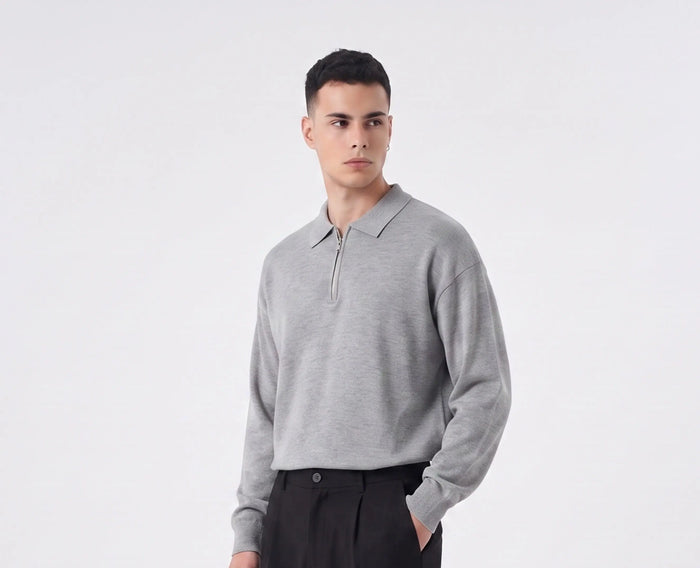 Duca Homme uomo polo con zip grigio chiaro semiover fit streetwear collezione 2026 - foto 3