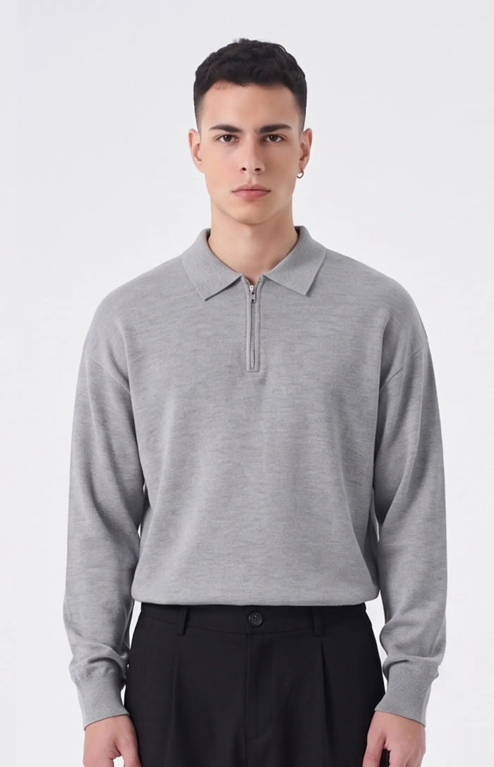 Polo con Zip Semiover Duca Homme grigio chiaro per uomo, polo con zip, 70% viscosa, 30% poliestere