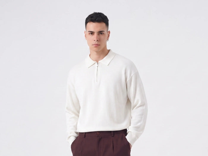 Duca Homme Polo con Zip Semiover bianco riso uomo - polo con zip semiover fit collezione 2026 | Hype Outlet