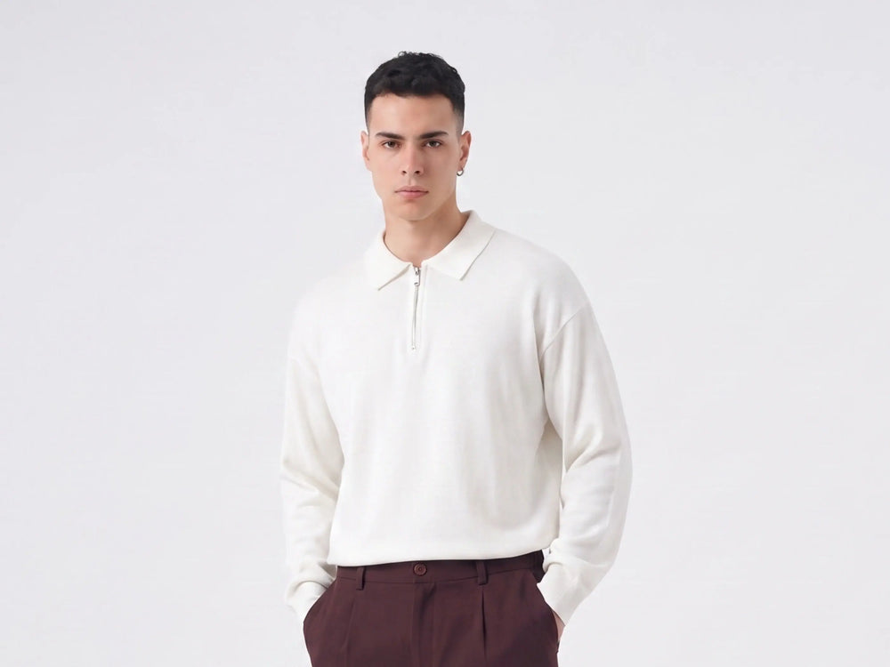 Duca Homme Polo con Zip Semiover bianco riso uomo - polo con zip semiover fit collezione 2026 | Hype Outlet