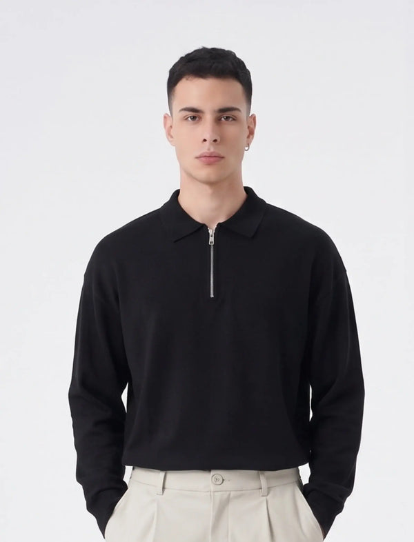 Duca Homme Polo con Zip Semiover Nero | Uomo