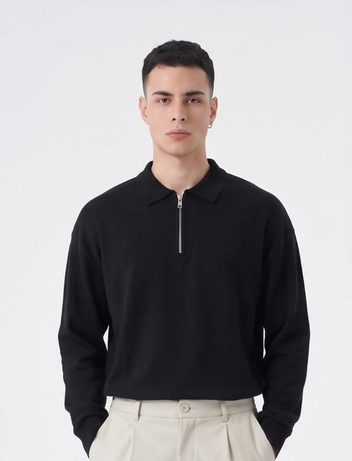 Duca Homme Polo con Zip Semiover nero uomo - polo con zip semiover fit collezione 2026 | Hype Outlet