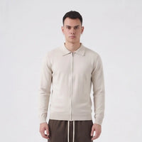 Duca Homme Polo Manica Lunga Full Zip Beige | Uomo Duca Homme
