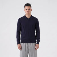 Polo Manica Lunga Full Zip Duca Homme blu per uomo, polo zip manica lunga, 70% viscosa, 25% poliammide elasticizzato