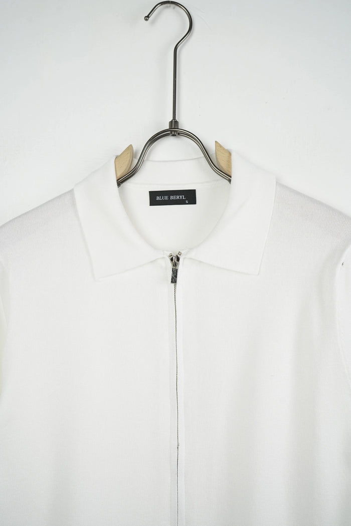 Polo Manica Lunga Full Zip Duca Homme bianco per uomo, polo zip manica lunga, 70% viscosa, 25% poliammide elasticizzato