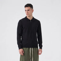 Polo Manica Lunga Full Zip Duca Homme nero per uomo, polo zip manica lunga, 70% viscosa, 25% poliammide elasticizzato