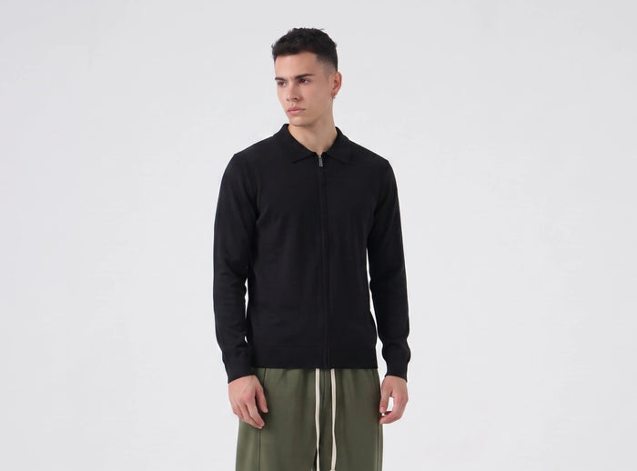 Polo Manica Lunga Full Zip Duca Homme nero per uomo, polo zip manica lunga, 70% viscosa, 25% poliammide elasticizzato