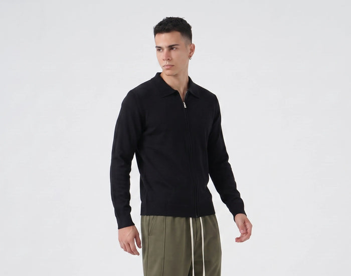 Duca Homme uomo polo zip manica lunga nero slim fit streetwear collezione 2026 - foto 3