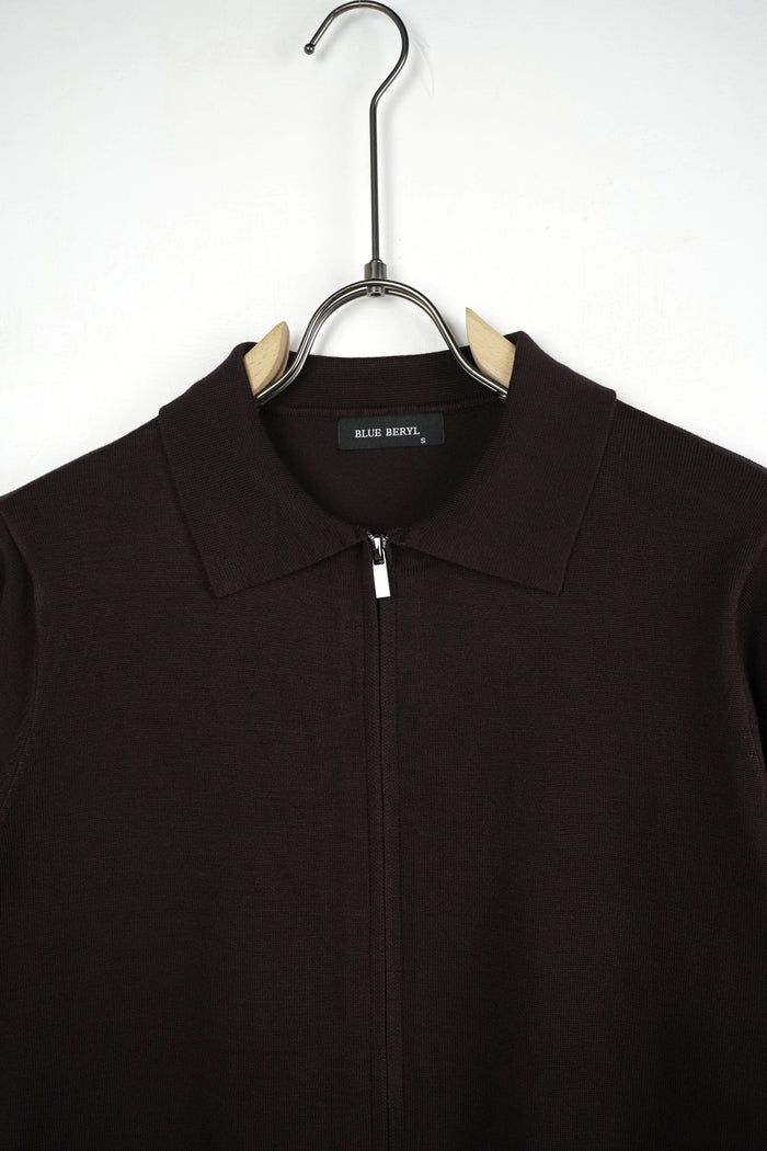 Polo Manica Lunga Full Zip Duca Homme marrone caffè per uomo, polo zip manica lunga, 70% viscosa, 25% poliammide