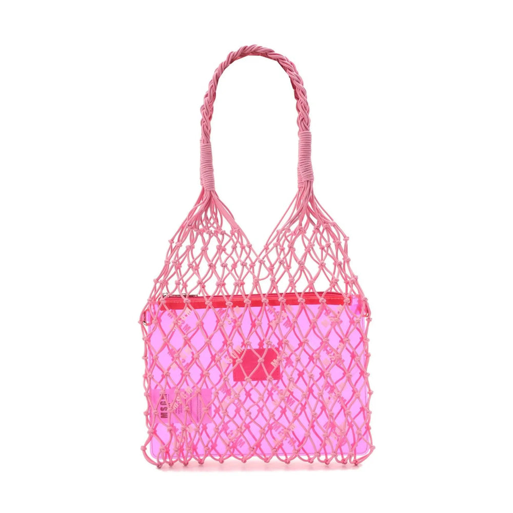 Pochette Msgm con Rete e Manici | Rosa Fluo con Logo | Prezzo Outlet MSGM