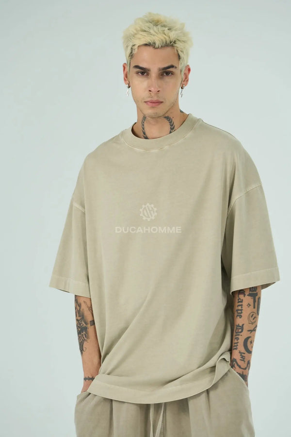 T Shirt Duca Homme Uomo Beige | Modello Oversize