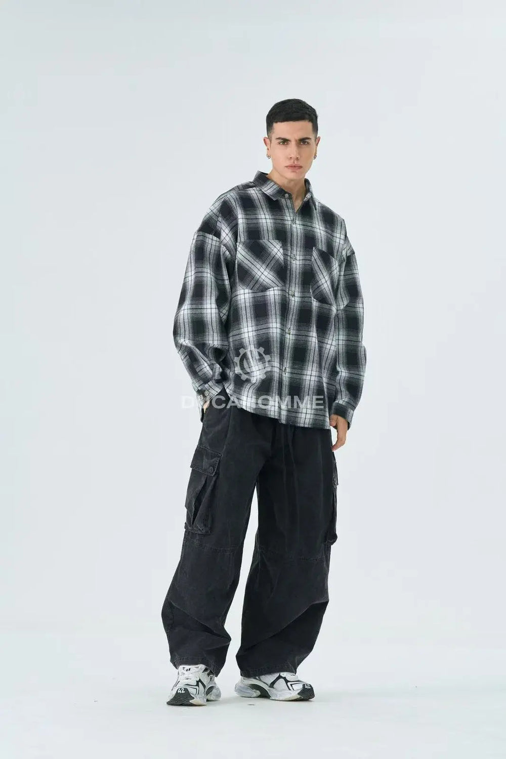 Camicia Duca Homme Uomo Nero a Quadri Oversize | Doppia Tasca Duca Homme
