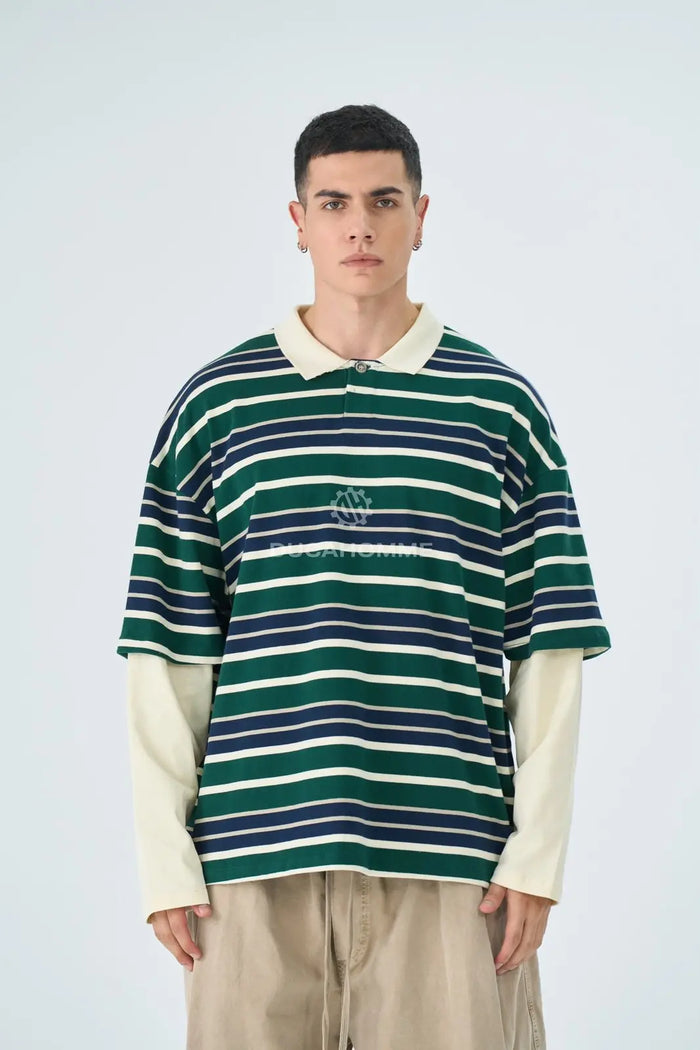 Polo Duca Homme Uomo Verde a Righe Oversize | Doppia Manica Duca Homme