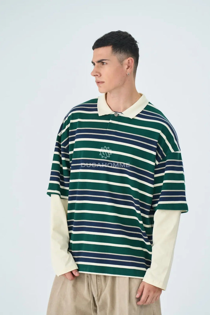 Polo Duca Homme Uomo Verde a Righe Oversize | Doppia Manica Duca Homme