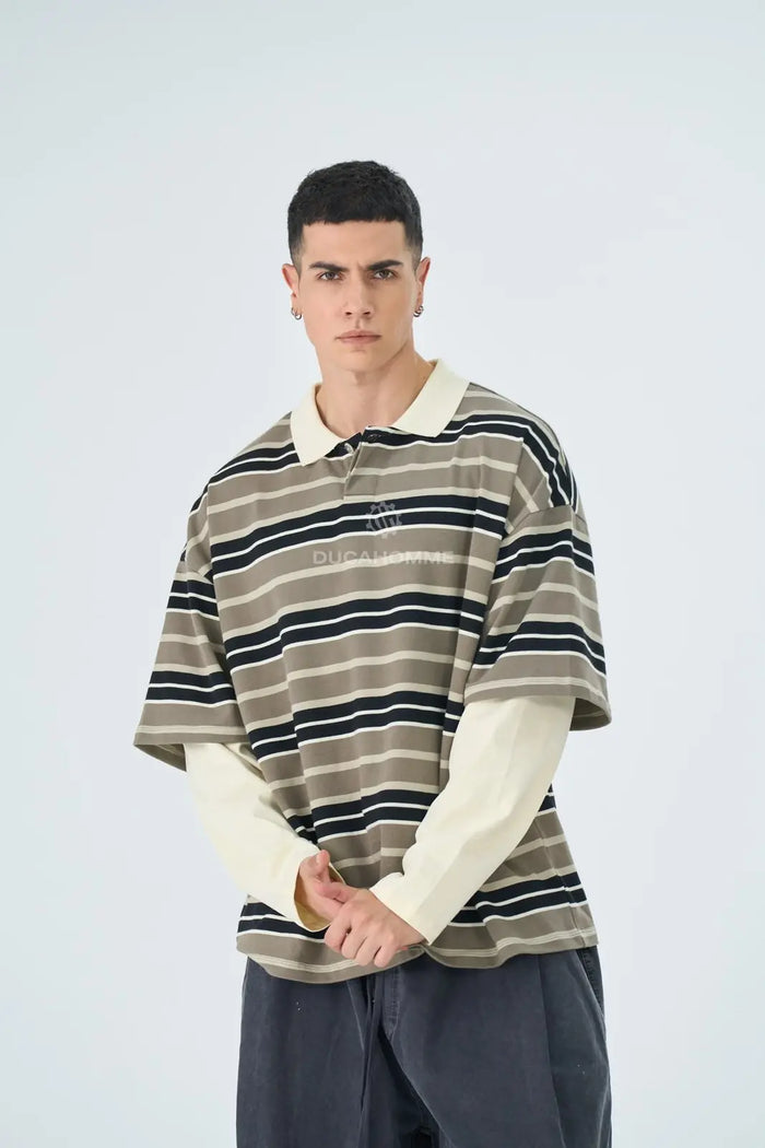 Polo Duca Homme Uomo Grigio a Righe Oversize | Doppia Manica Duca Homme