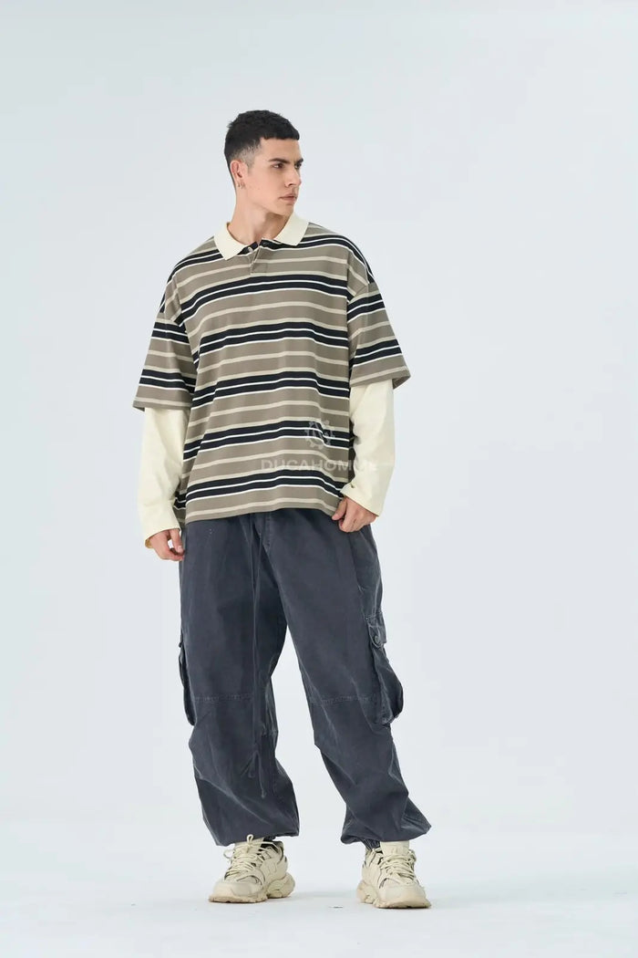 Polo Duca Homme Uomo Grigio a Righe Oversize | Doppia Manica Duca Homme