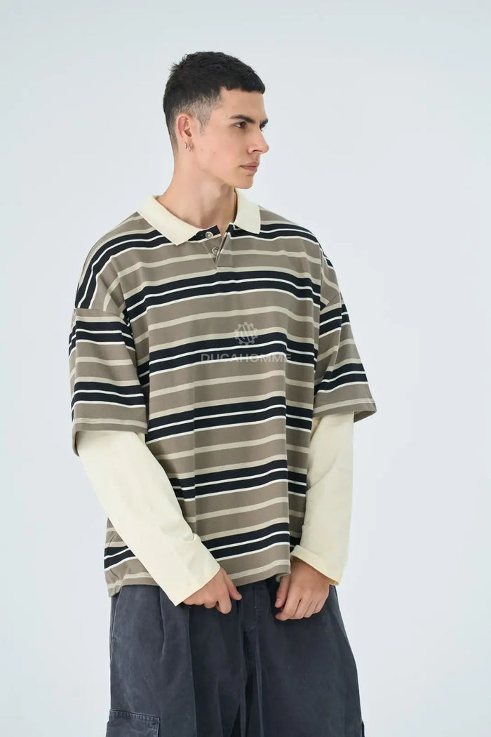 Polo Duca Homme Uomo Grigio a Righe Oversize | Doppia Manica Duca Homme