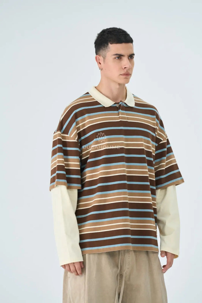 Polo Duca Homme Uomo Marrone a Righe Oversize | Doppia Manica Duca Homme