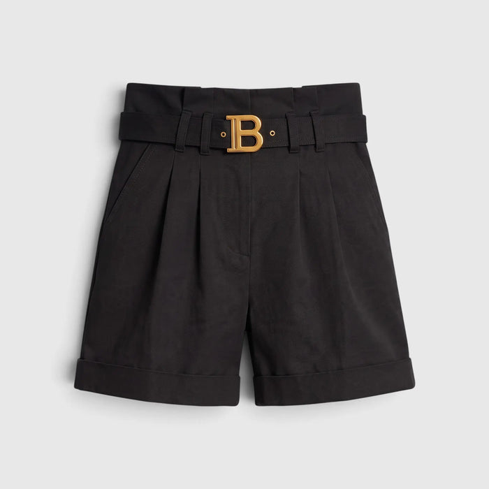 Pantaloncini Balmain Donna | Logo Oro | Nero Balmain