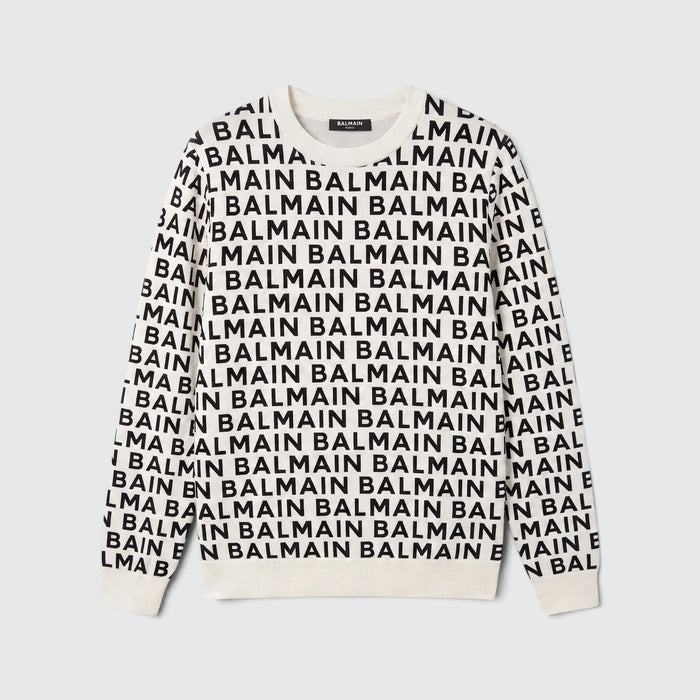 Felpa Balmain | Logo All Over | Bianco Balmain