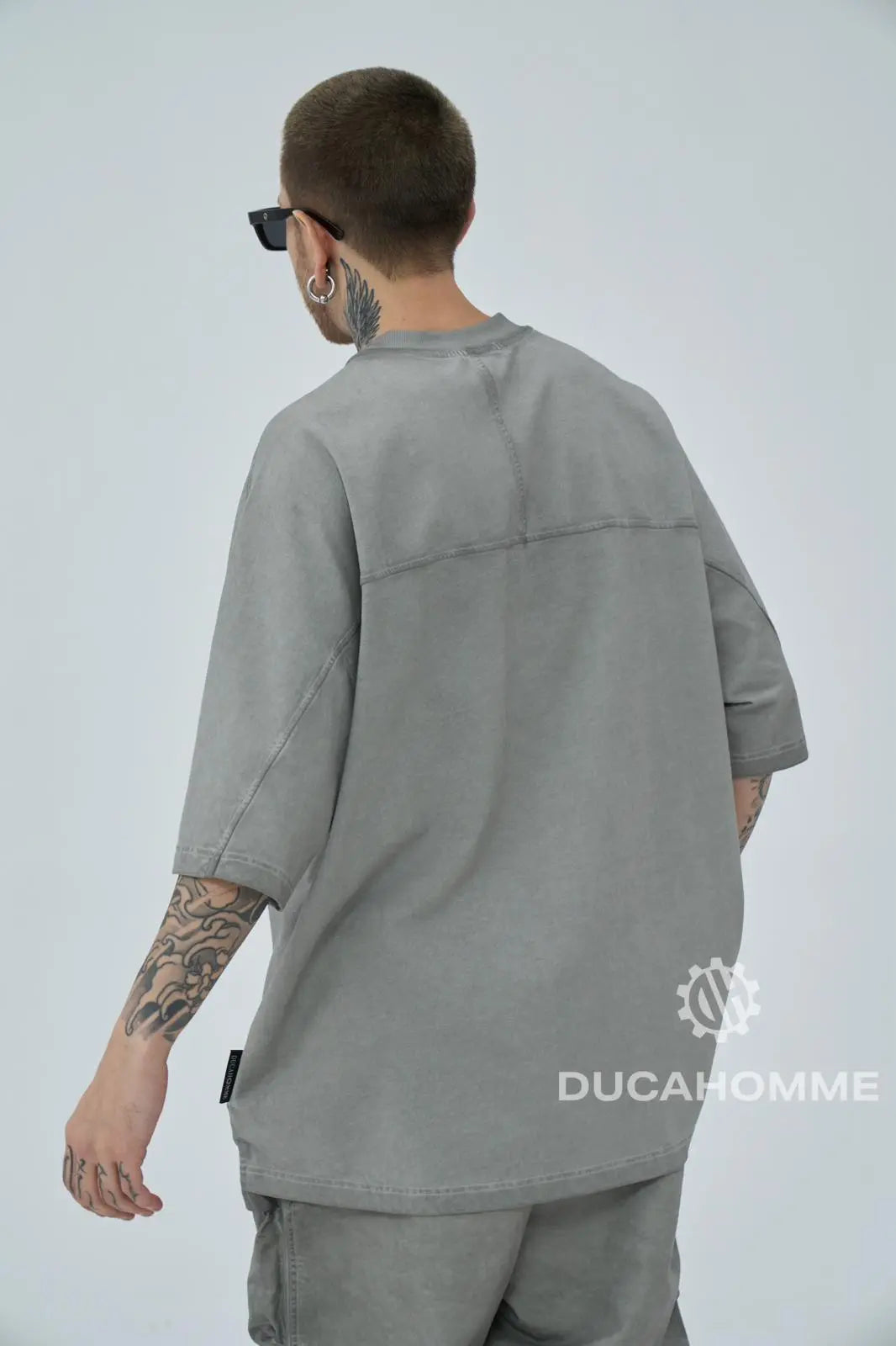 T-Shirt Duca Homme Uomo | Maglietta Oversize | Effetto Slavato | Grigio Chiaro