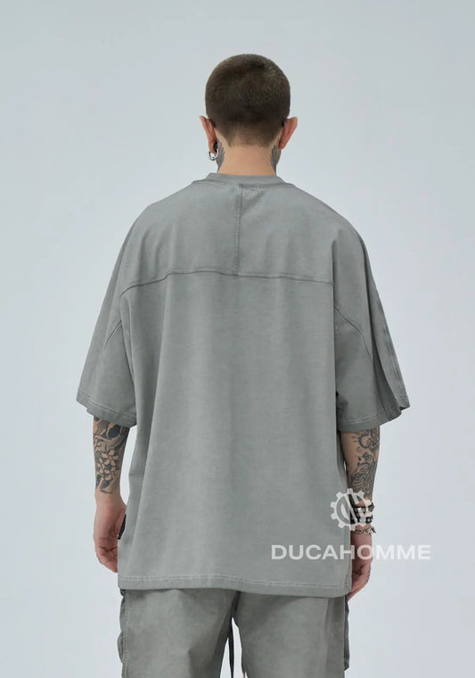 T-Shirt Duca Homme Uomo | Maglietta Oversize | Effetto Slavato | Grigio Chiaro