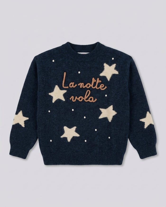 Maglione Saint Barth Kids La Notte Vola blu con stelle – fronte
