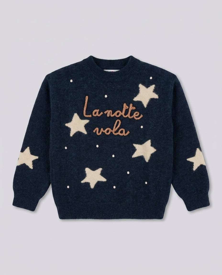 Maglione Saint Barth Kids La Notte Vola blu con stelle – fronte