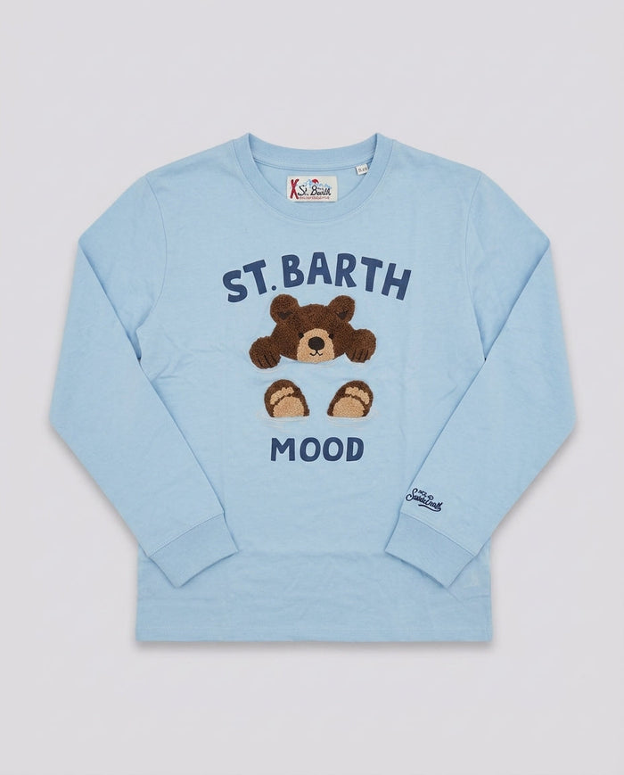 Maglia Manica Lunga Saint Barth Kids Orsetto azzurra – fronte