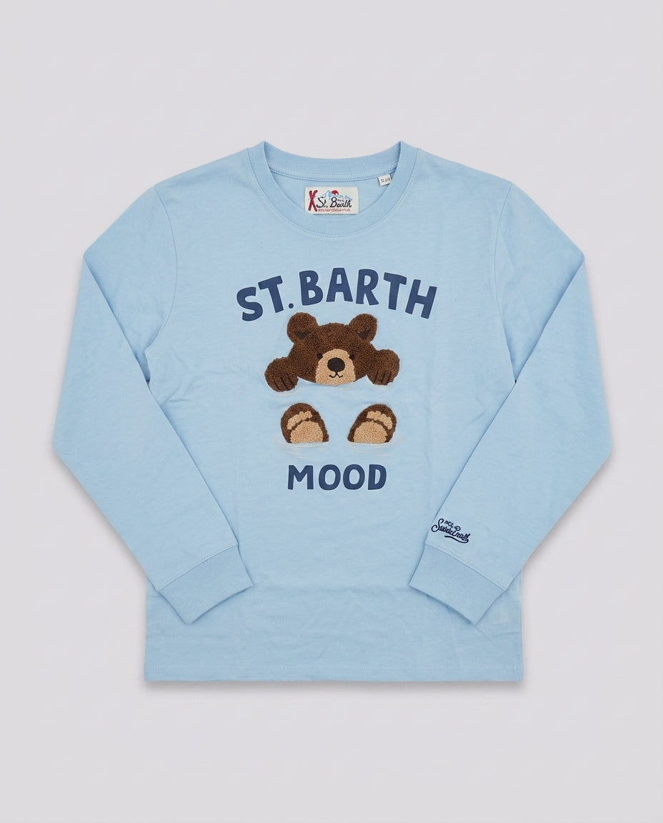Maglia Manica Lunga Saint Barth Kids Orsetto azzurra – fronte