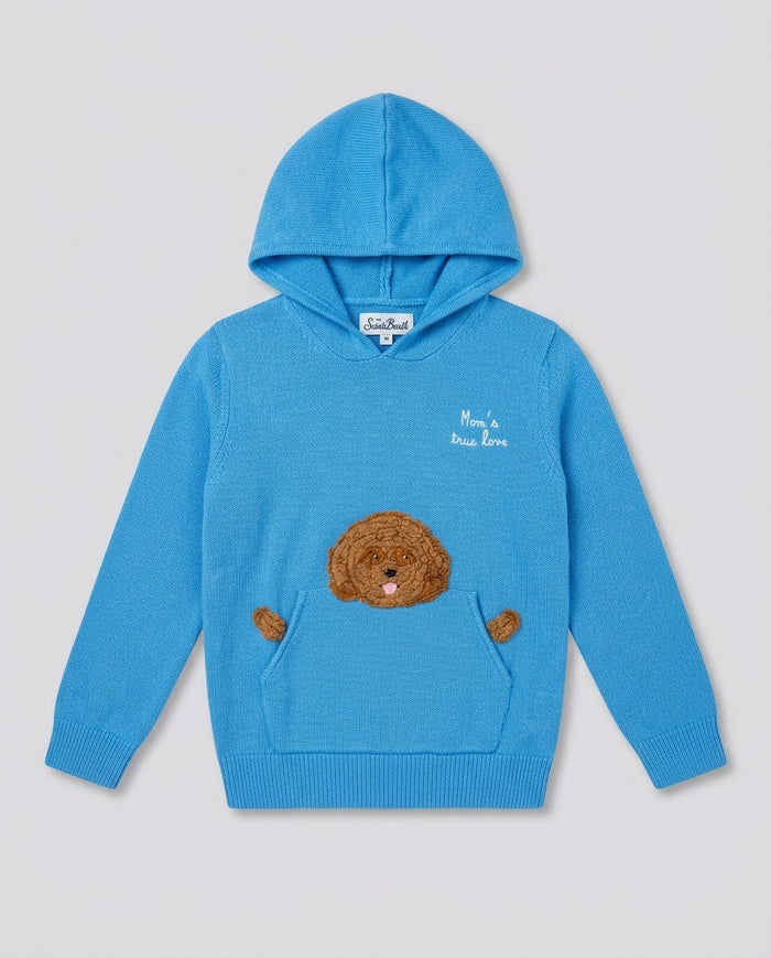 Maglione con Cappuccio Saint Barth Kids Barboncino azzurro – fronte