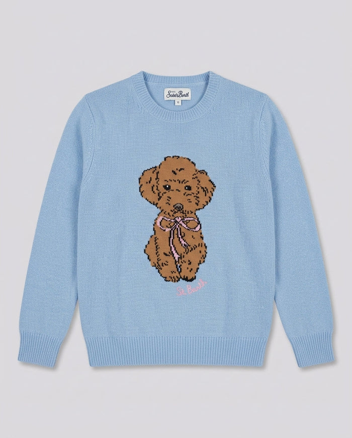 Maglione Saint Barth Kids Barboncino con fiocco azzurro – fronte