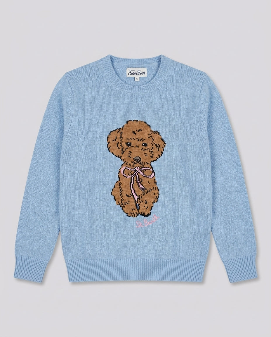 Maglione Saint Barth Kids Barboncino con fiocco azzurro – fronte