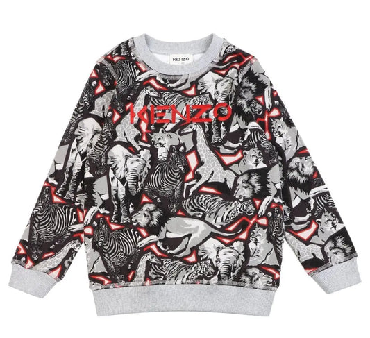 Felpa Kenzo Bambino | Logo All Over | Grigio | Outlet Kenzo