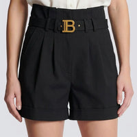 Pantaloncini Balmain Donna | Logo Oro | Nero Balmain