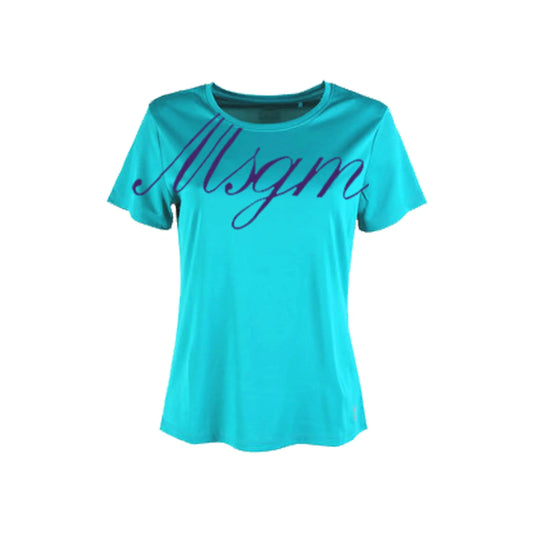T Shirt Msgm Donna | Logo Firma in Velluto | Tiffany | Outlet MSGM