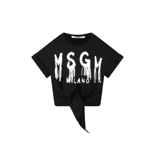 T Shirt Msgm Donna | Crop con Nodo | Logo Pendenti | Nero | Outlet MSGM