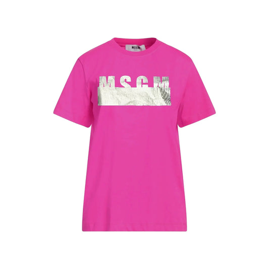 T Shirt Msgm | Modello Unisex | Logo Argento | Fucsia | Outlet MSGM