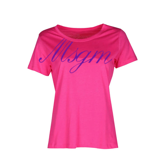T Shirt Msgm Donna | Logo Firma in Velluto | Fucsia | Outlet MSGM