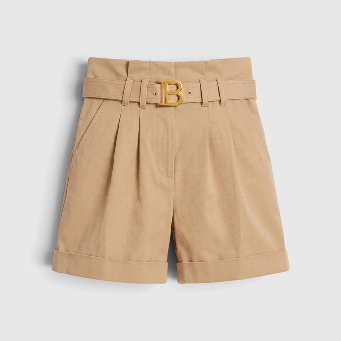 Pantaloncini Balmain Donna | Logo Oro | Beige Balmain