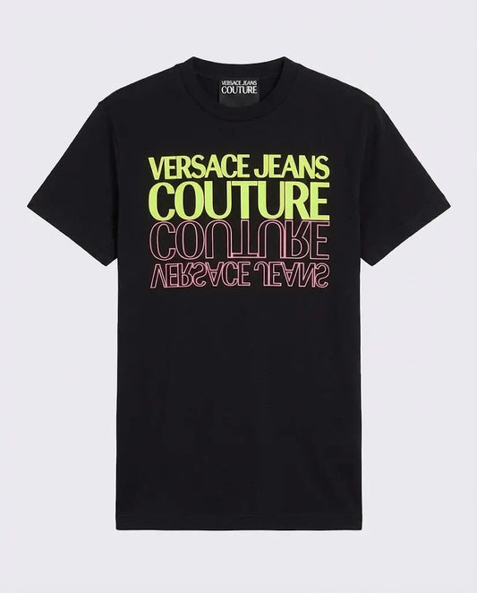 T Shirt Versace Jeans Couture Donna | Logo Fluo | Nero Versace Jeans