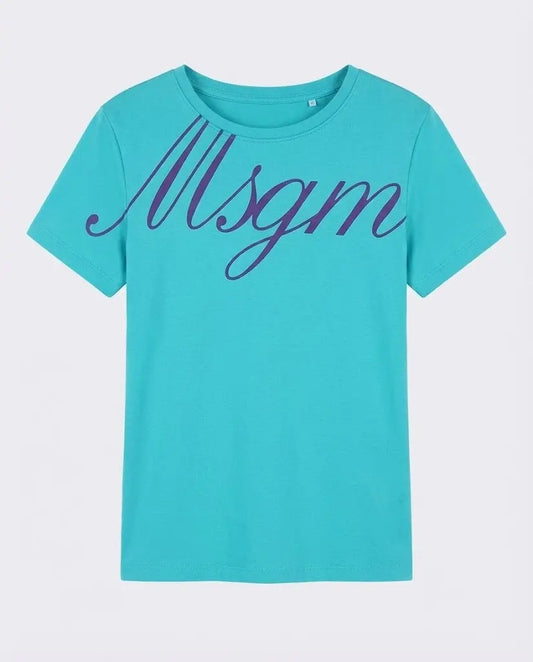 T Shirt Msgm Donna | Logo Firma in Velluto | Tiffany | Outlet MSGM