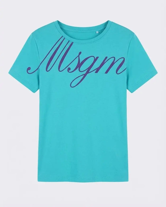 T Shirt Msgm Donna | Logo Firma in Velluto | Tiffany | Outlet MSGM
