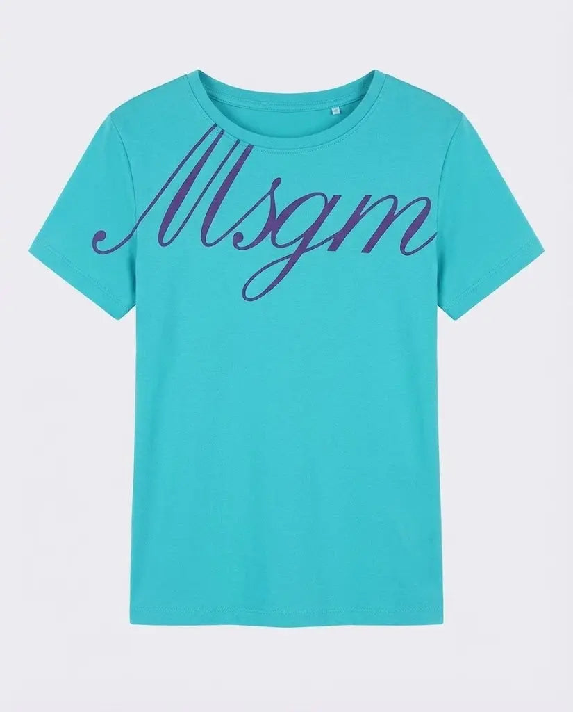 T Shirt Msgm Donna | Logo Firma in Velluto | Tiffany | Outlet MSGM