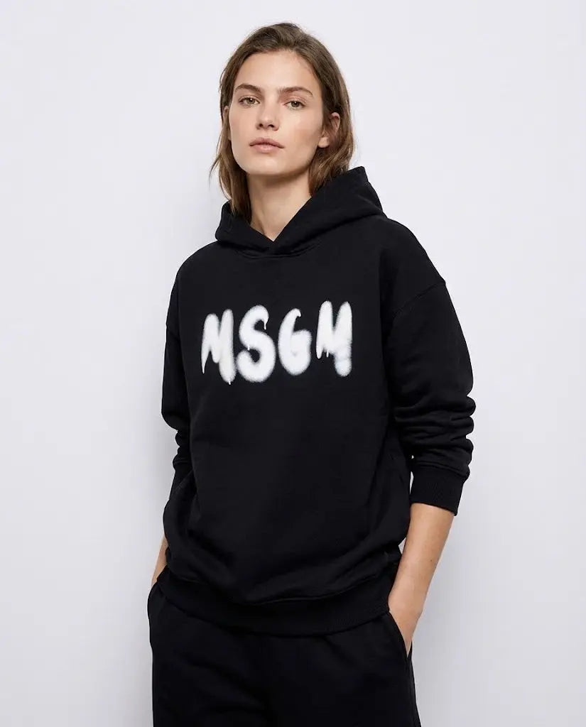 Felpa Msgm | Modello Unisex | Cappuccio con Logo Spray | Nero | Outlet MSGM
