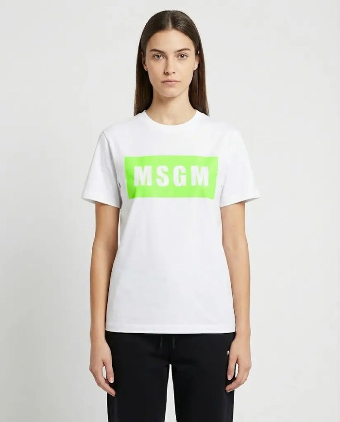 T Shirt Msgm | Modello Unisex | Logo Fluo | Bianco MSGM